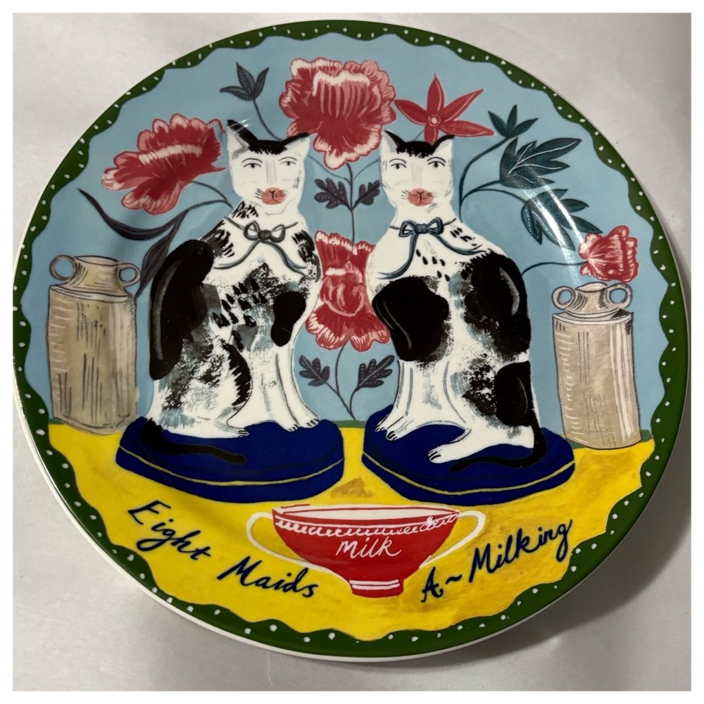 NIB Anthropologie Emily Maude 12 Days of Christmas & Maids Milking Dessert Plate